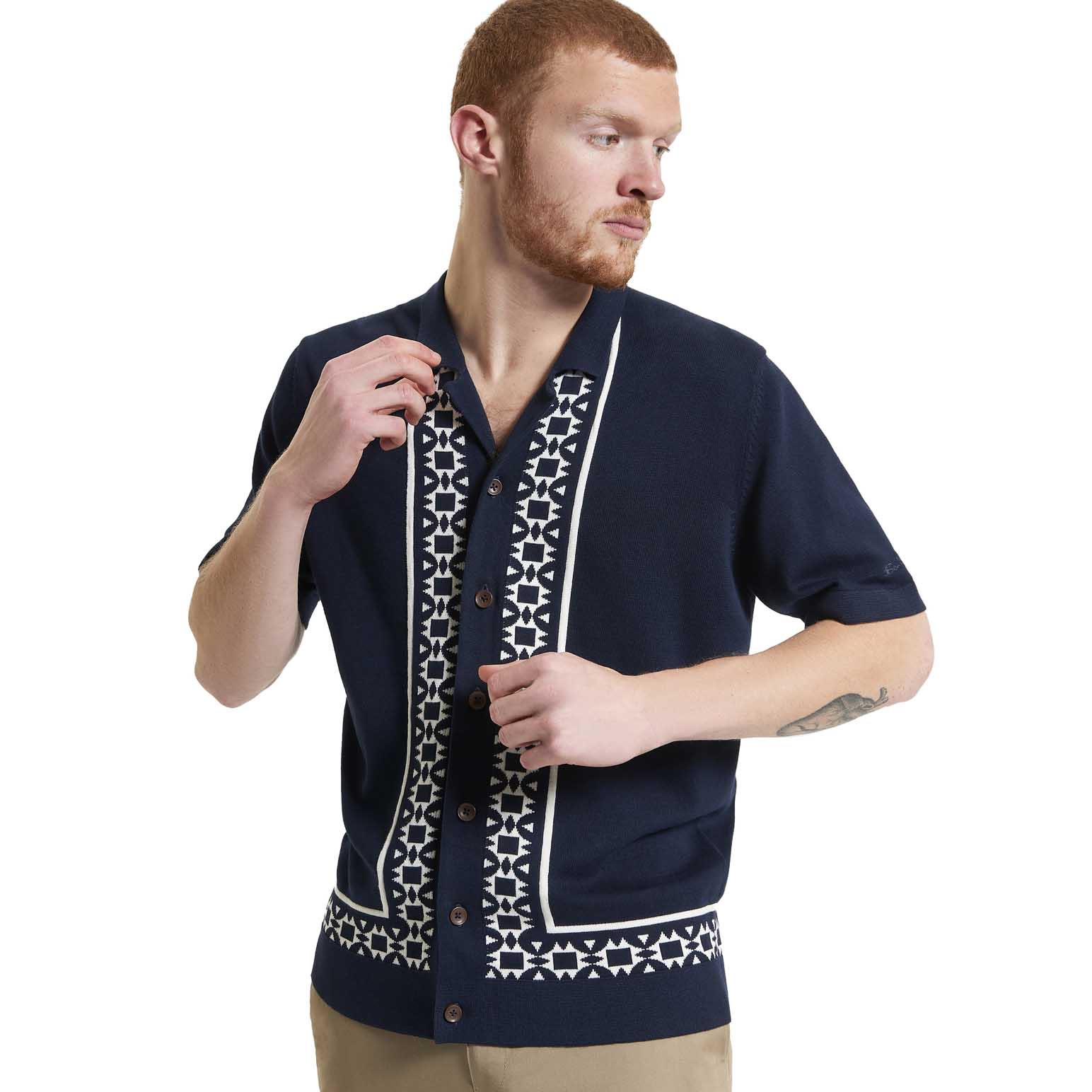 Ben Sherman Floral Border Resort Knitted Short Sleeve Shirt